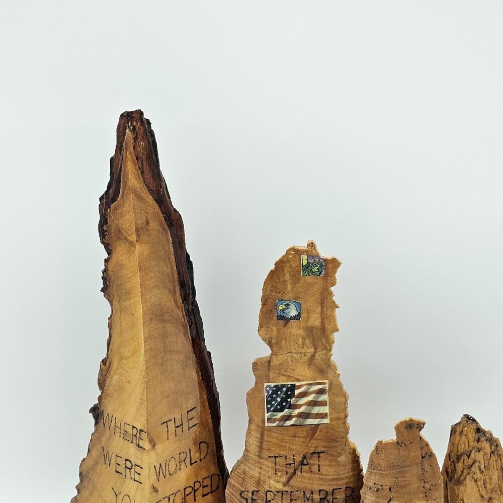 Vintage Hand Carved Wood 9/11 Tribute Memorial Sculpture Remembrance Handmade - Picture 8 of 16